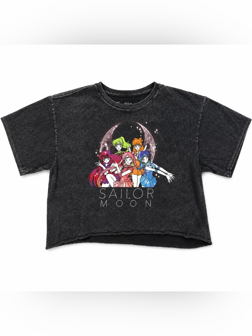 Sailor Moon Acid Wash Cropped Graphic Tee Anime Moon Mineral Wash Women’s Medium